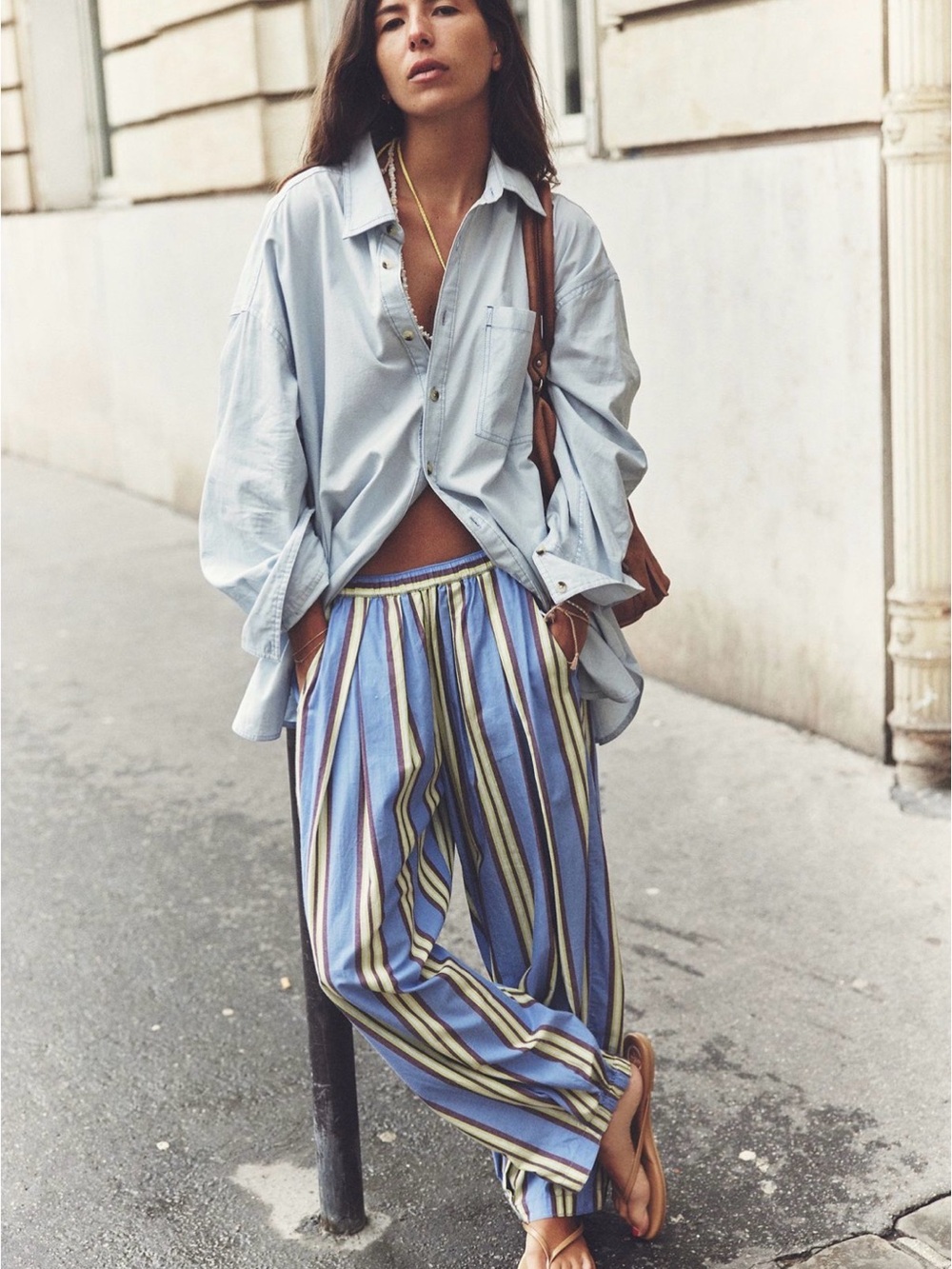 Free People Pale Blue Relaxed Button-Down Shirt